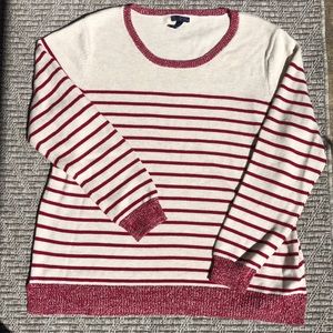 Gap red & white striped crew neck sweater great for Go Red for Women month